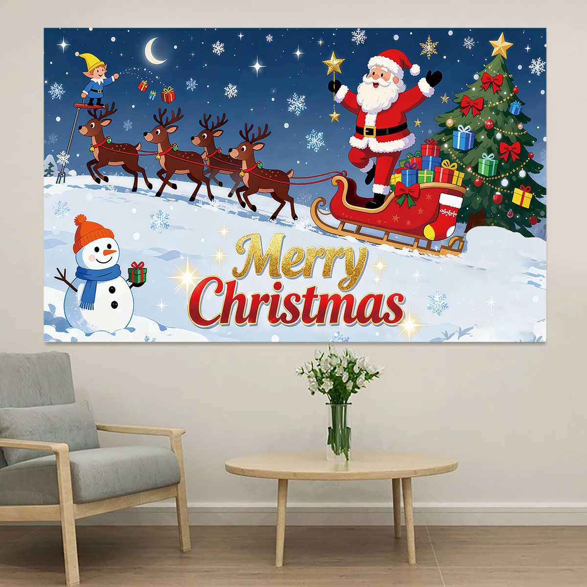 Snowflake Window Decal - 1 Stück Weihnachtself Santa Schlitten Wandaufkleber