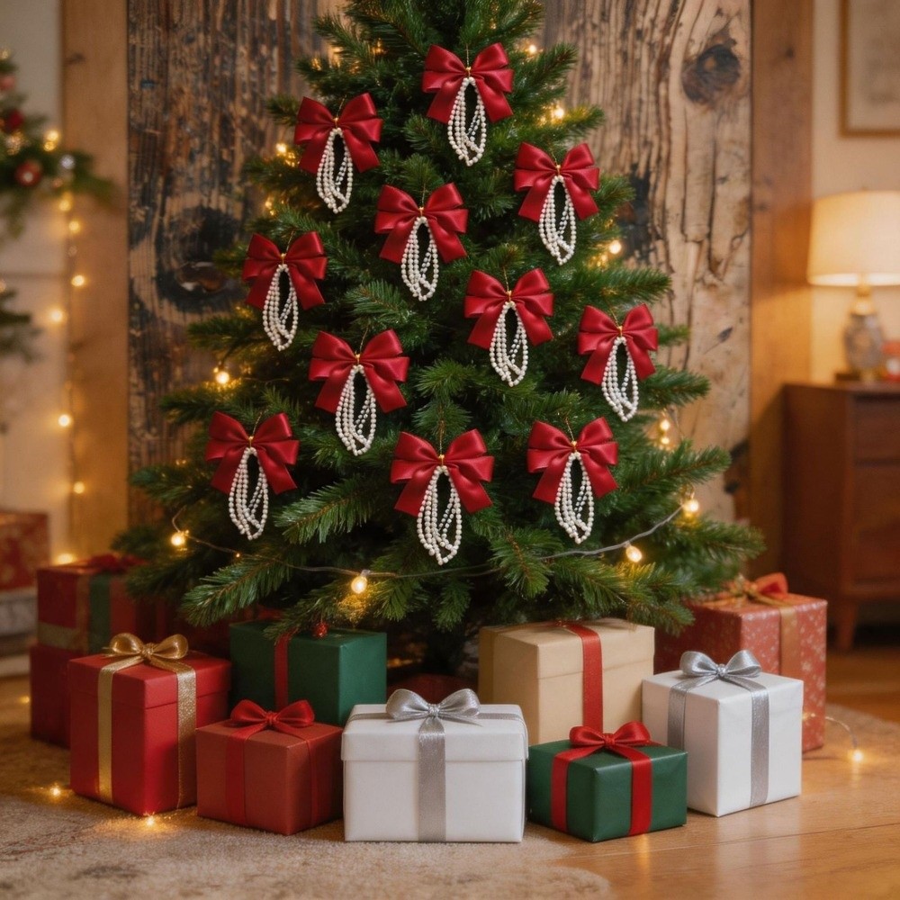 Gift Box Wrap Set - 12-teiliges Set Weihnachtsbaum-Schleifen, goldene Drehverschlüsse, Vintage-Stil,