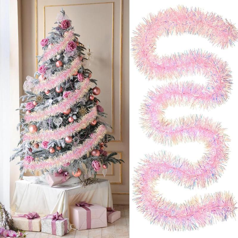 Tinsel Garland Decoration - 1/3/5 Stück 2M Rosa Weihnachts-Lametta-Girlande mit