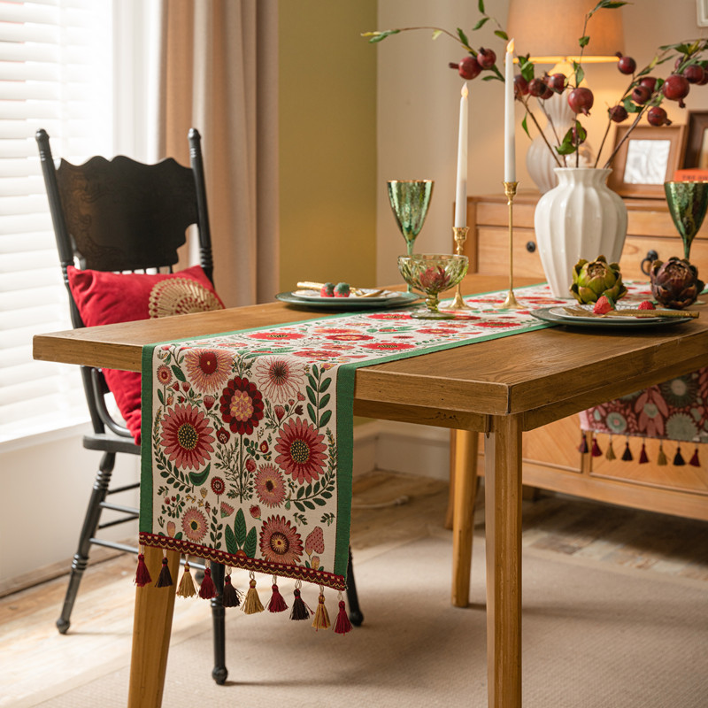 Christmas Table Runner - Vintage-Tischläufer im amerikanischen Stil mit floralem