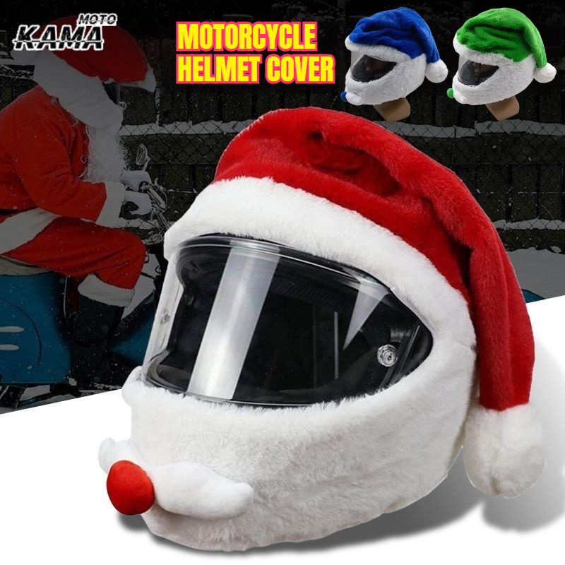 Santa Hat Plush - Weihnachtsmann-Helmüberzug aus Plüsch, Weihnachtsmütze für Universalmotorradhelme,