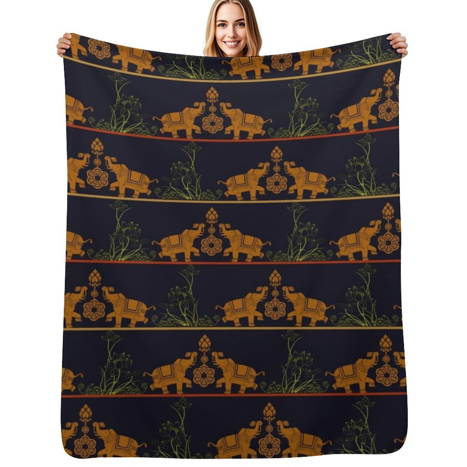Christmas Throw Blanket - Überwurfdecke mit Rajasthani-Elefantenmuster, gemütliche Heimdecke, Geschenk
