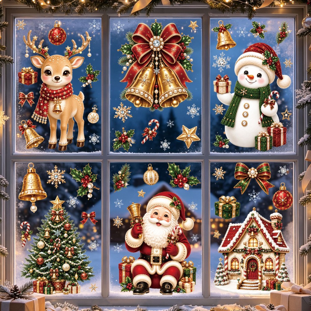 Snowflake Window Decal - Weihnachten 2027 Neue Fensteraufkleber Niedliche Weihnachtsmann-Rentier-Schneemann-Schneeflocken-Weihnachts-Glasaufkleber