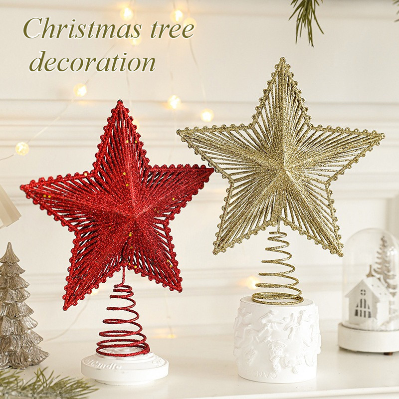 Star Tree Topper - 1 Stück Weihnachtsbaum-Spitzenstern mit Spiralbasis, Glitzer,