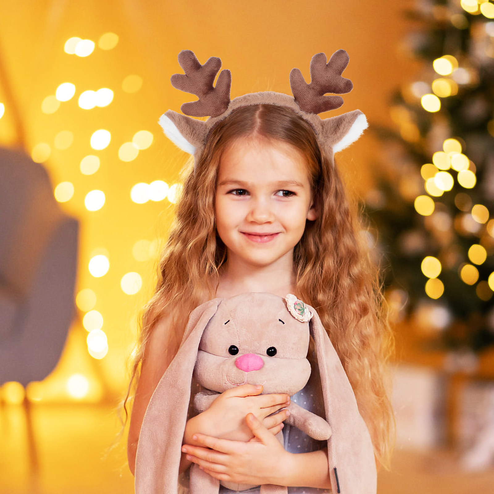 Reindeer Antlers Headband - Weihnachts-Stirnband mit Rentiergeweih und Hirschohren, Haaraccessoire,