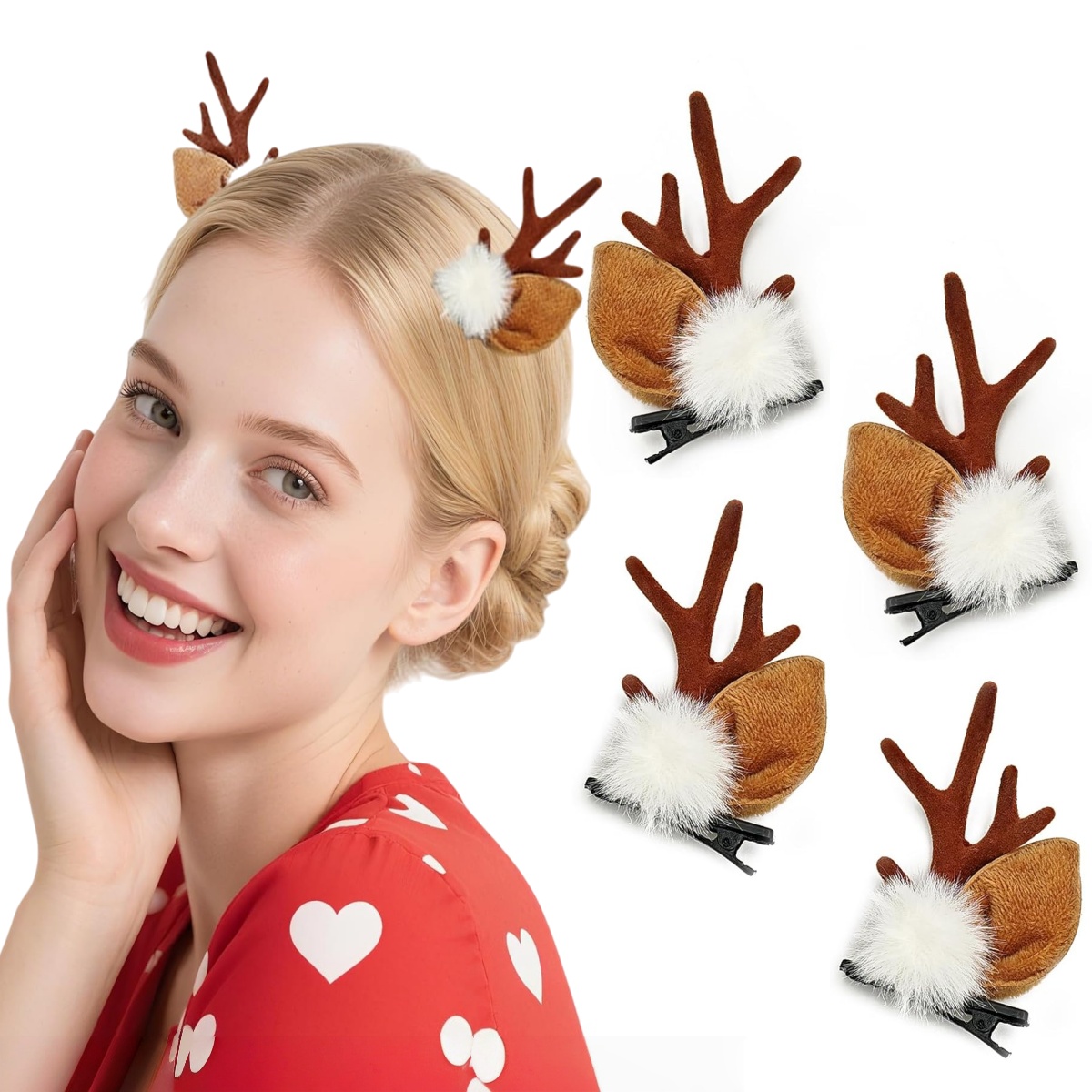 Reindeer Antlers Headband - 1/2 Paar kleine Hirschohren-Geweih-Stirnbänder, Rentier-Geweih-Stirnband, Weihnachts-Haar-Accessoires,